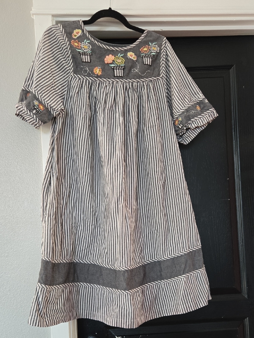 Bechamel Vintage Cotton Striped Plant Embroidered Dress Size Small
